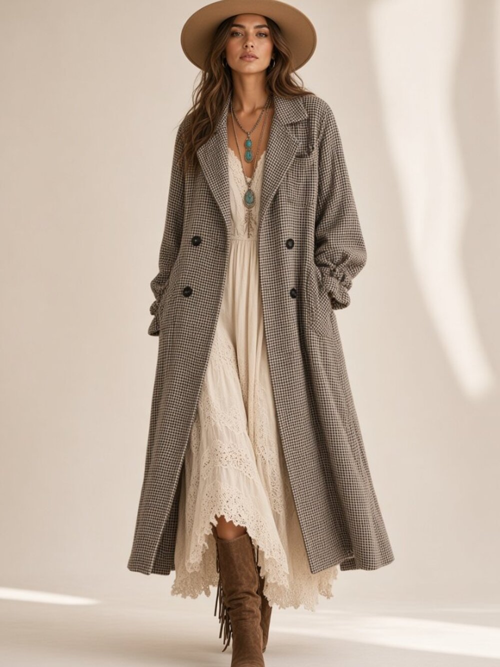 We the Free People Liberty Linen Blend Boho Slouchy Midi Duster Coat